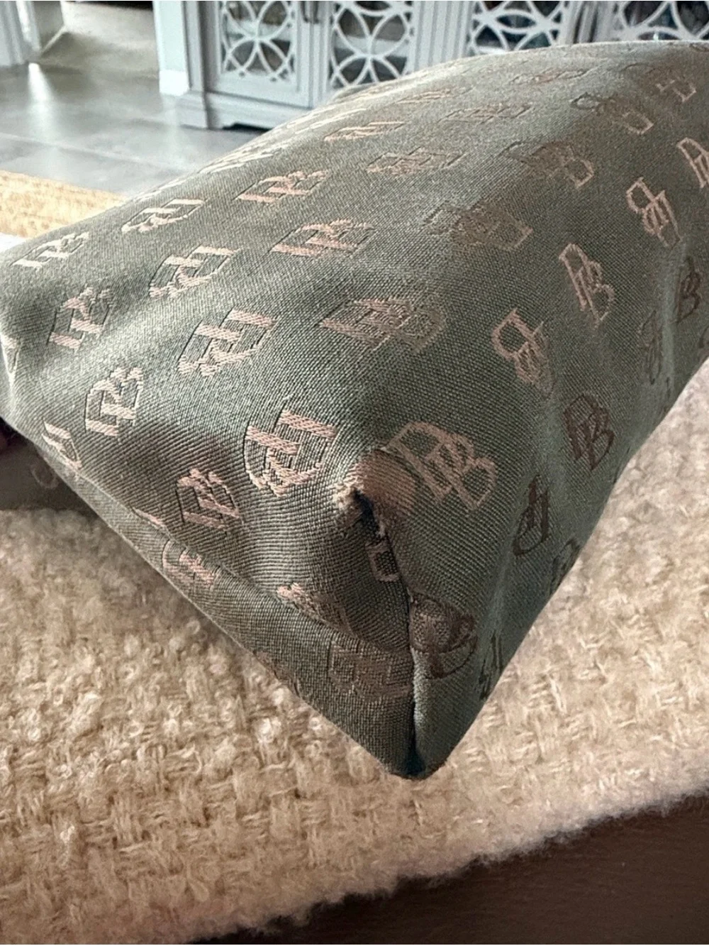 Vintage Dooney & Bourke Olive Monogram Hobo with Brown Leather Strap